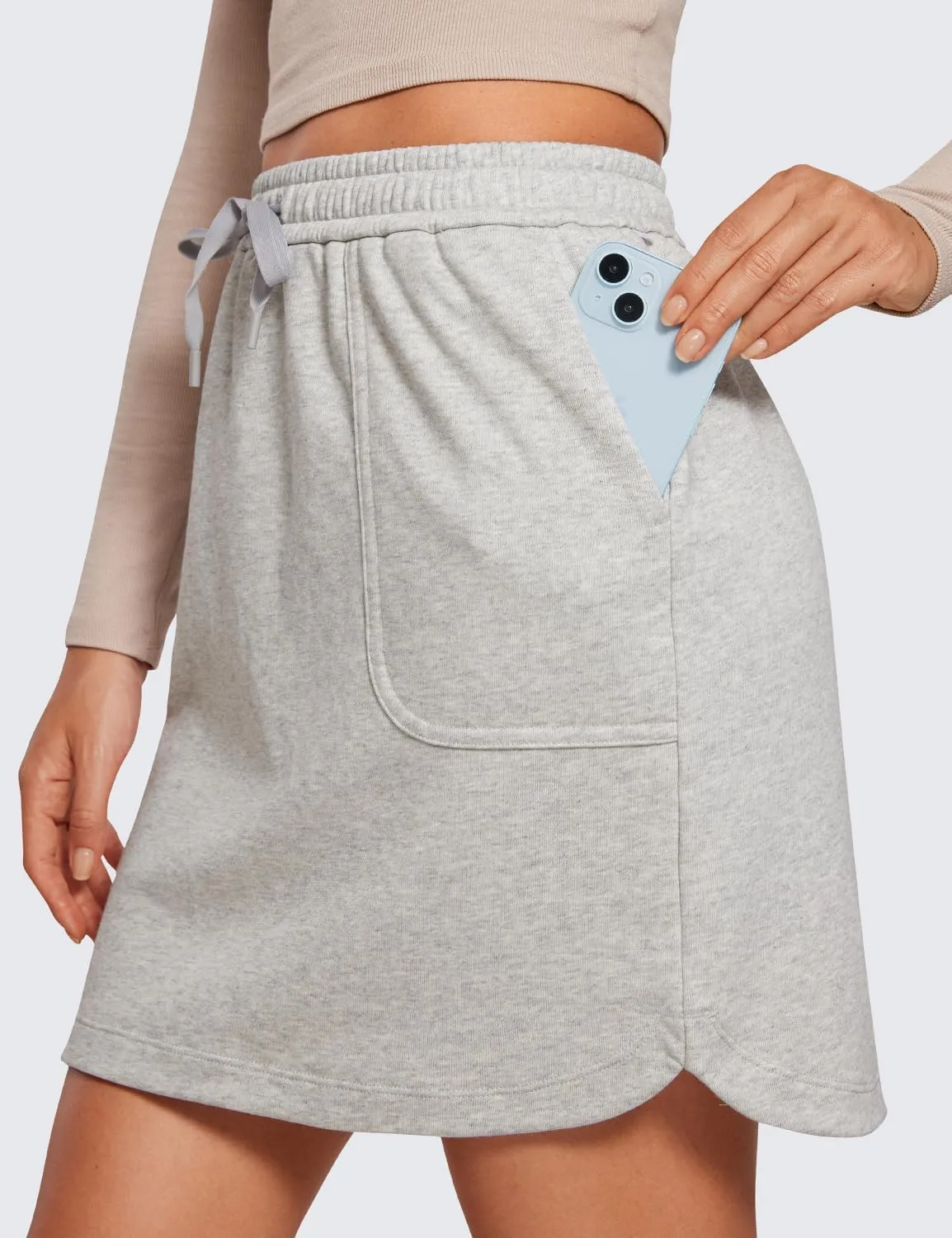 CRZ YOGA Comfy Cotton Sweat Skirts for Women 17'' Linerless Casual Work Lounge Athletic Jersey Skort with Pockets