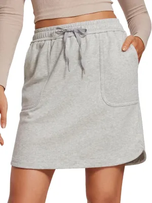 CRZ YOGA Comfy Cotton Sweat Skirts for Women 17'' Linerless Casual Work Lounge Athletic Jersey Skort with Pockets