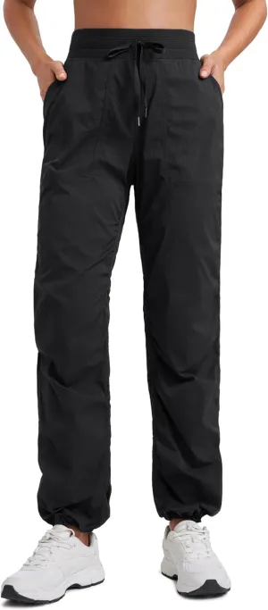 CRZ YOGA Lightweight Straight Leg Workout Pants for Women Casual Ruched Work Gym Athletic Joggers with Pockets