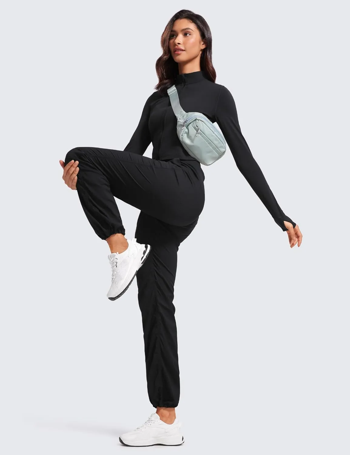 CRZ YOGA Lightweight Straight Leg Workout Pants for Women Casual Ruched Work Gym Athletic Joggers with Pockets