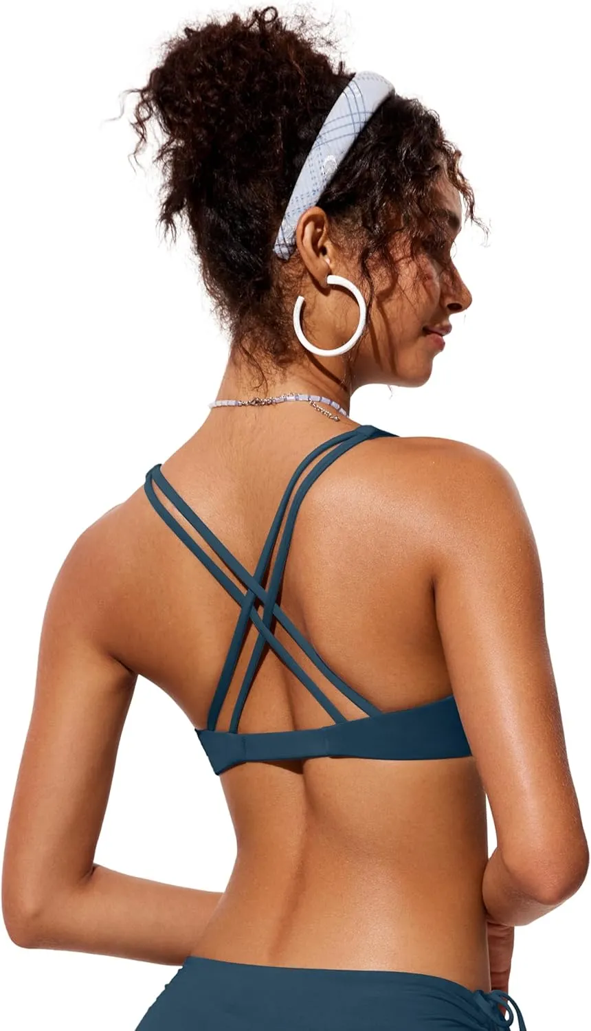 CRZ YOGA Womens V Neck Bikini Tops Twist Front Triangle Sexy Bathing Suit Criss Cross Back Swimsuit Padded