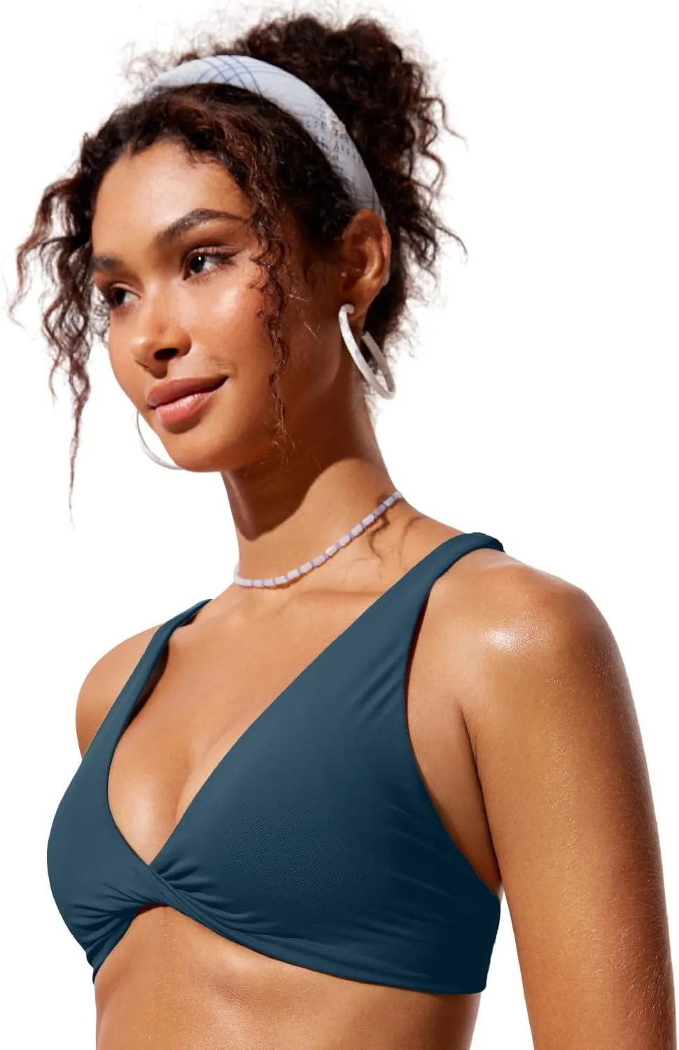 CRZ YOGA Womens V Neck Bikini Tops Twist Front Triangle Sexy Bathing Suit Criss Cross Back Swimsuit Padded