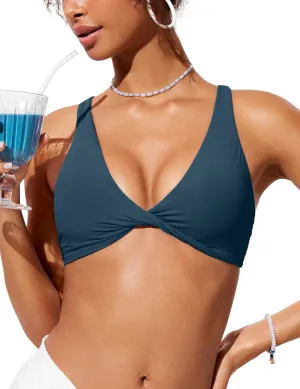 CRZ YOGA Womens V Neck Bikini Tops Twist Front Triangle Sexy Bathing Suit Criss Cross Back Swimsuit Padded