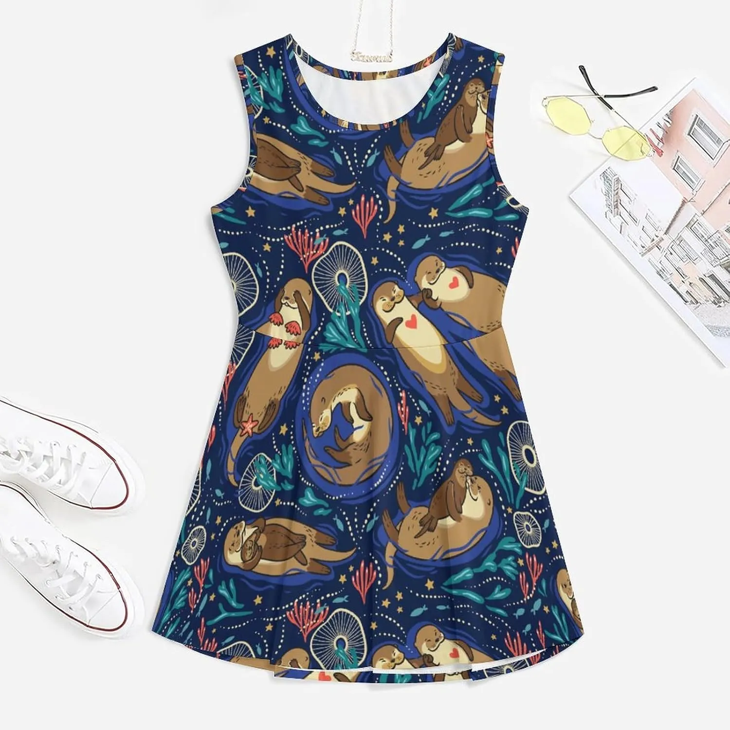 Cute Otters in The Sea Wearable Crop Top Casual for Women Spring Summer Party Clothes