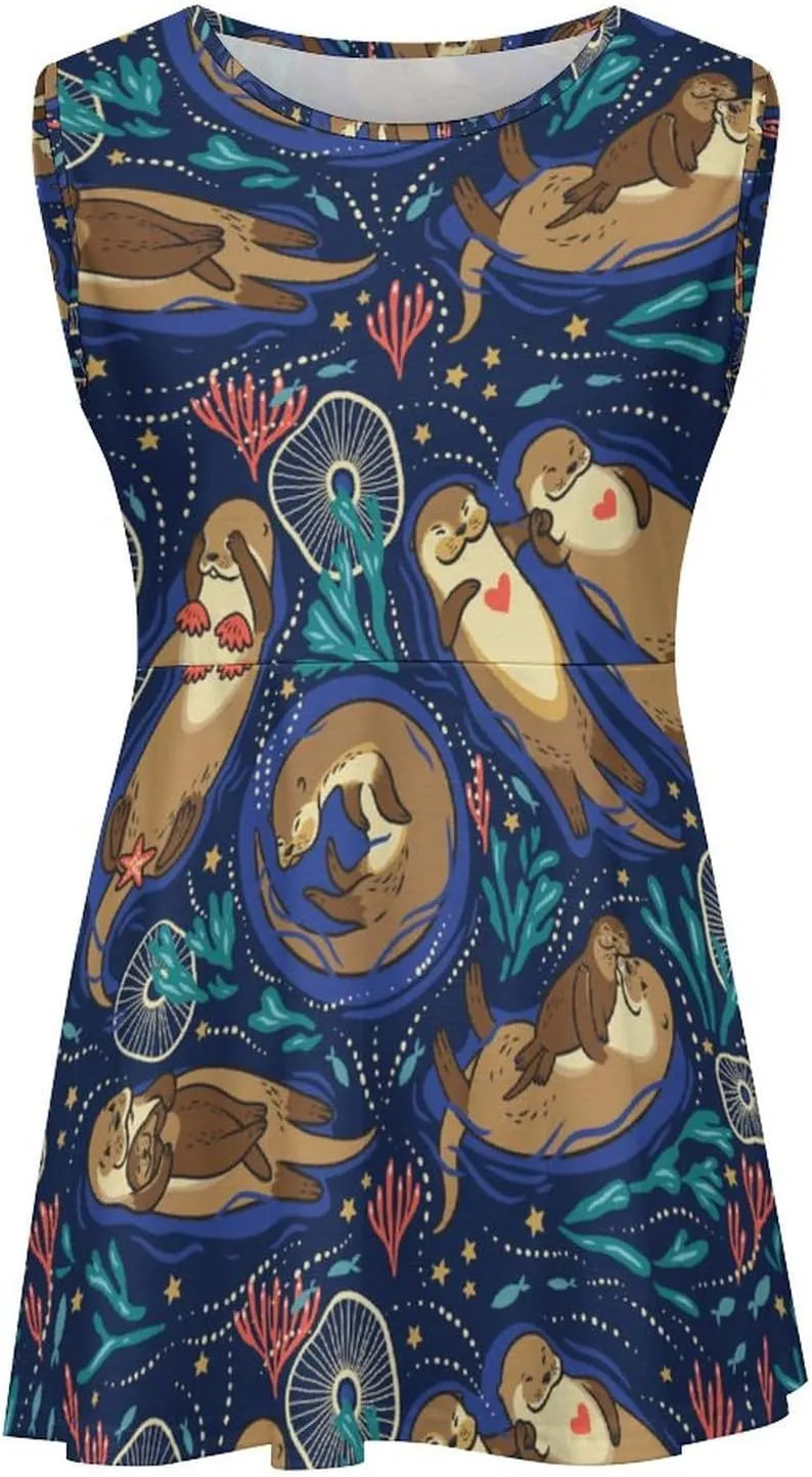Cute Otters in The Sea Wearable Crop Top Casual for Women Spring Summer Party Clothes