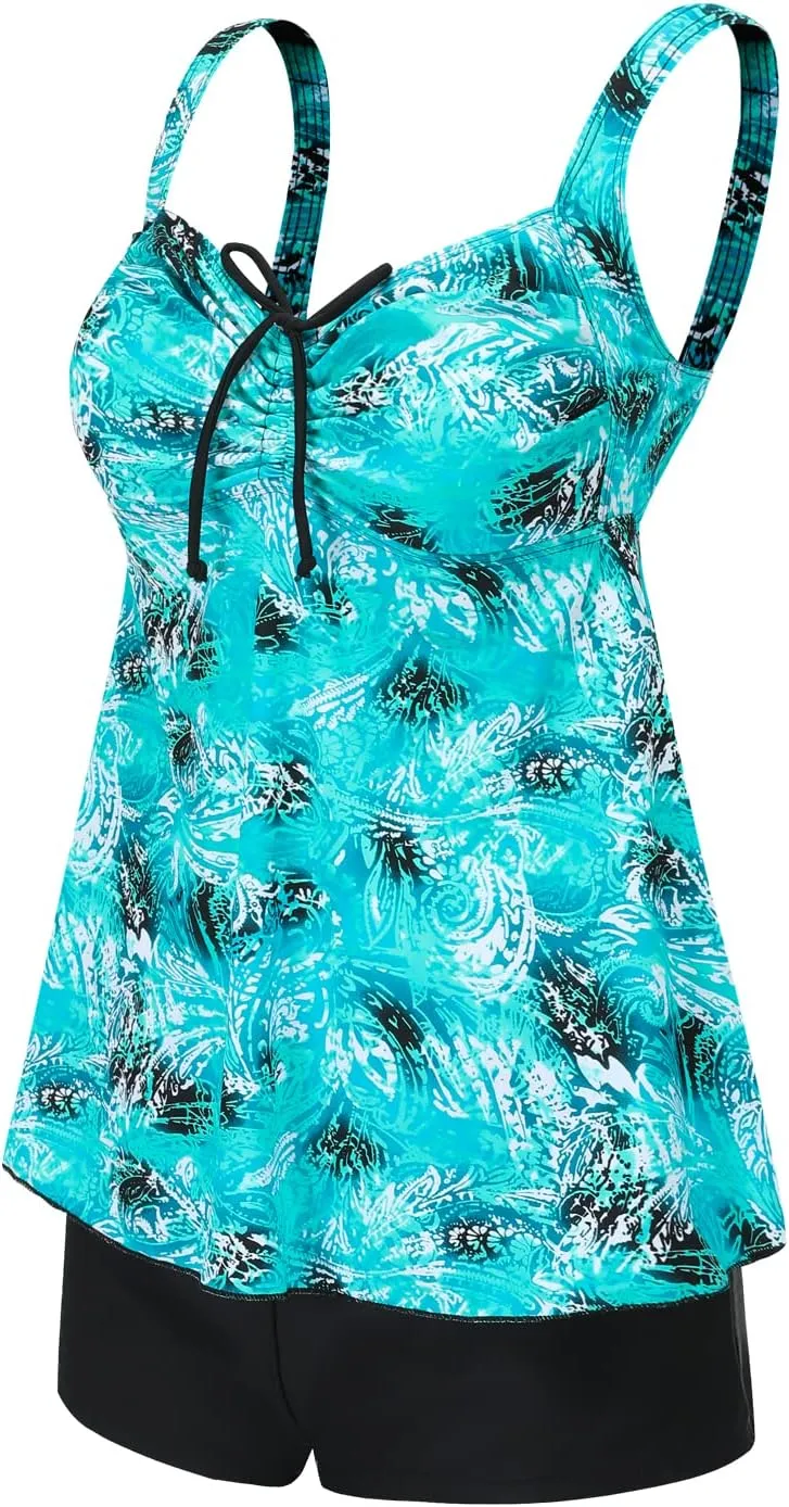 DANIFY Plus Size Swimsuit for Women Tankini Swimdress Tummy Control Swimwear Cover up Swim Dress Two Piece Bathing Suit