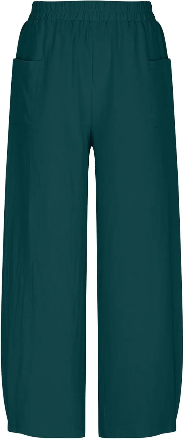 DASAYO Women's Linen Pants Summer Fashion Elastic Wasit Casual Pants with Pockets Ladies Ligghtweight Wide Leg Trousers 2025