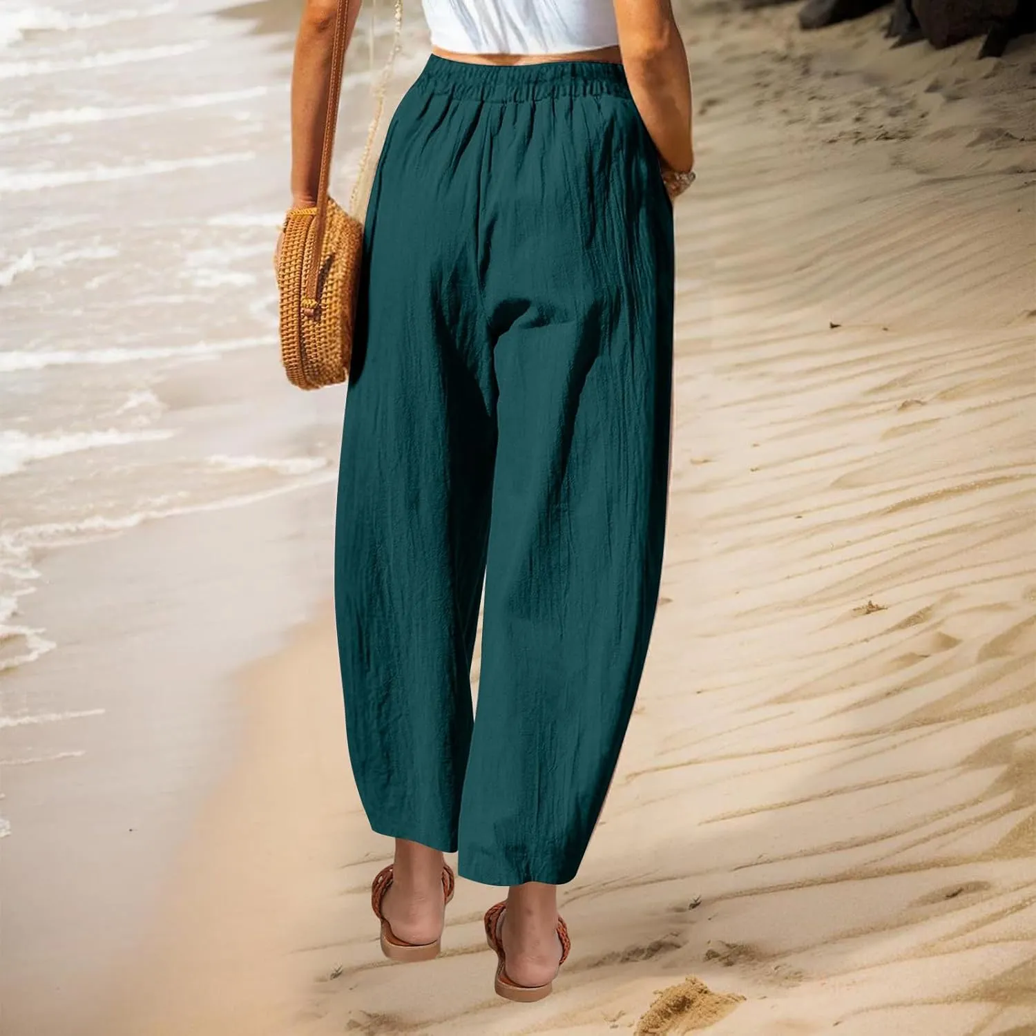 DASAYO Women's Linen Pants Summer Fashion Elastic Wasit Casual Pants with Pockets Ladies Ligghtweight Wide Leg Trousers 2025