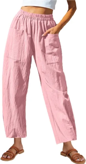 DASAYO Women's Linen Pants Summer Fashion Elastic Wasit Casual Pants with Pockets Ladies Ligghtweight Wide Leg Trousers 2025