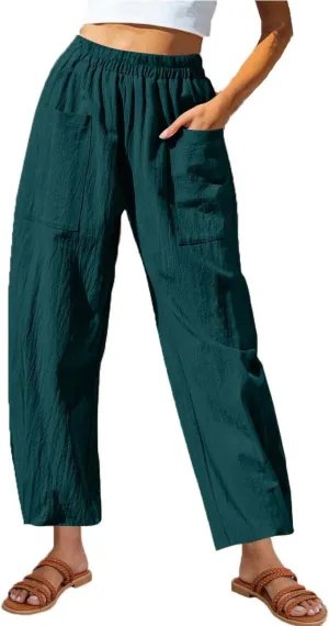 DASAYO Women's Linen Pants Summer Fashion Elastic Wasit Casual Pants with Pockets Ladies Ligghtweight Wide Leg Trousers 2025