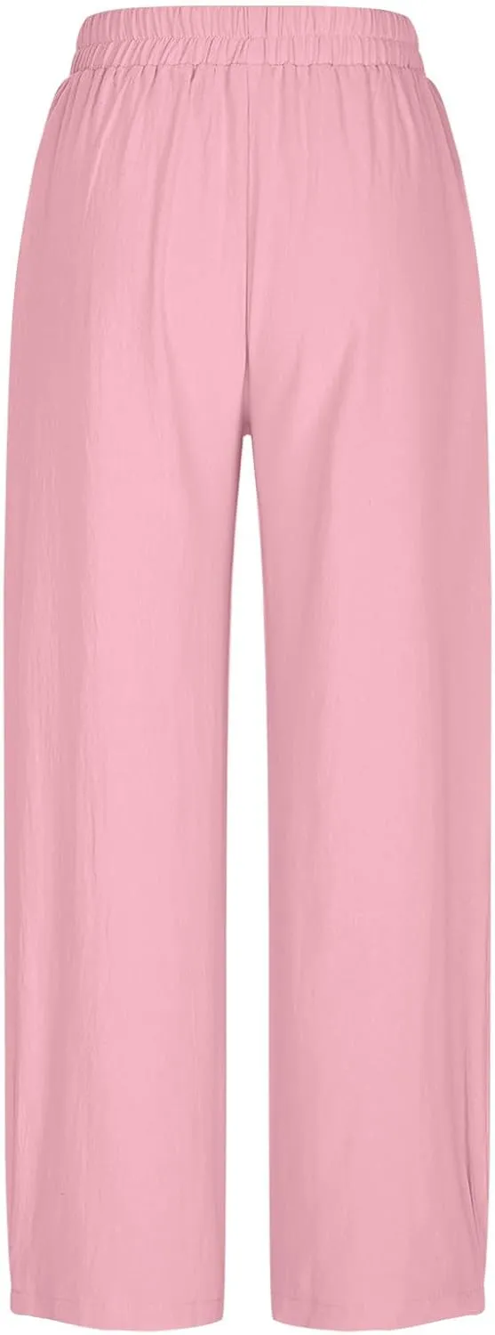 DASAYO Women's Linen Pants Summer Fashion Elastic Wasit Casual Pants with Pockets Ladies Ligghtweight Wide Leg Trousers 2025
