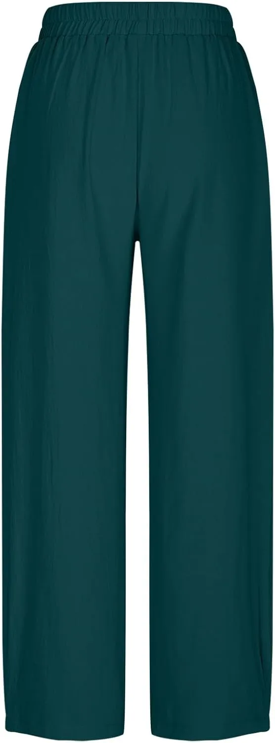 DASAYO Women's Linen Pants Summer Fashion Elastic Wasit Casual Pants with Pockets Ladies Ligghtweight Wide Leg Trousers 2025