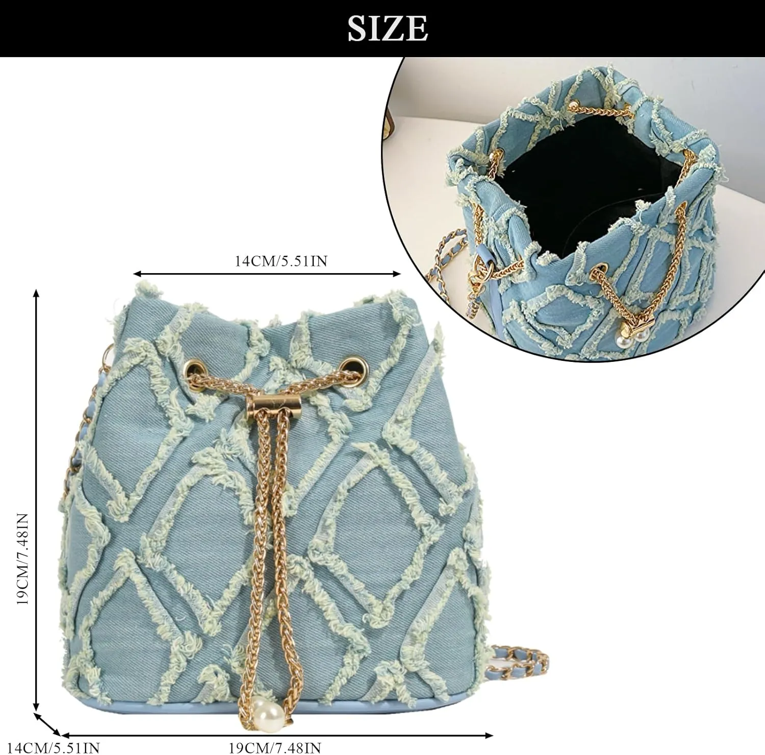 Denim Bucket Bag Purses for Women Denim Crossbody Bags Hobo Bag Drawstring Handbag
