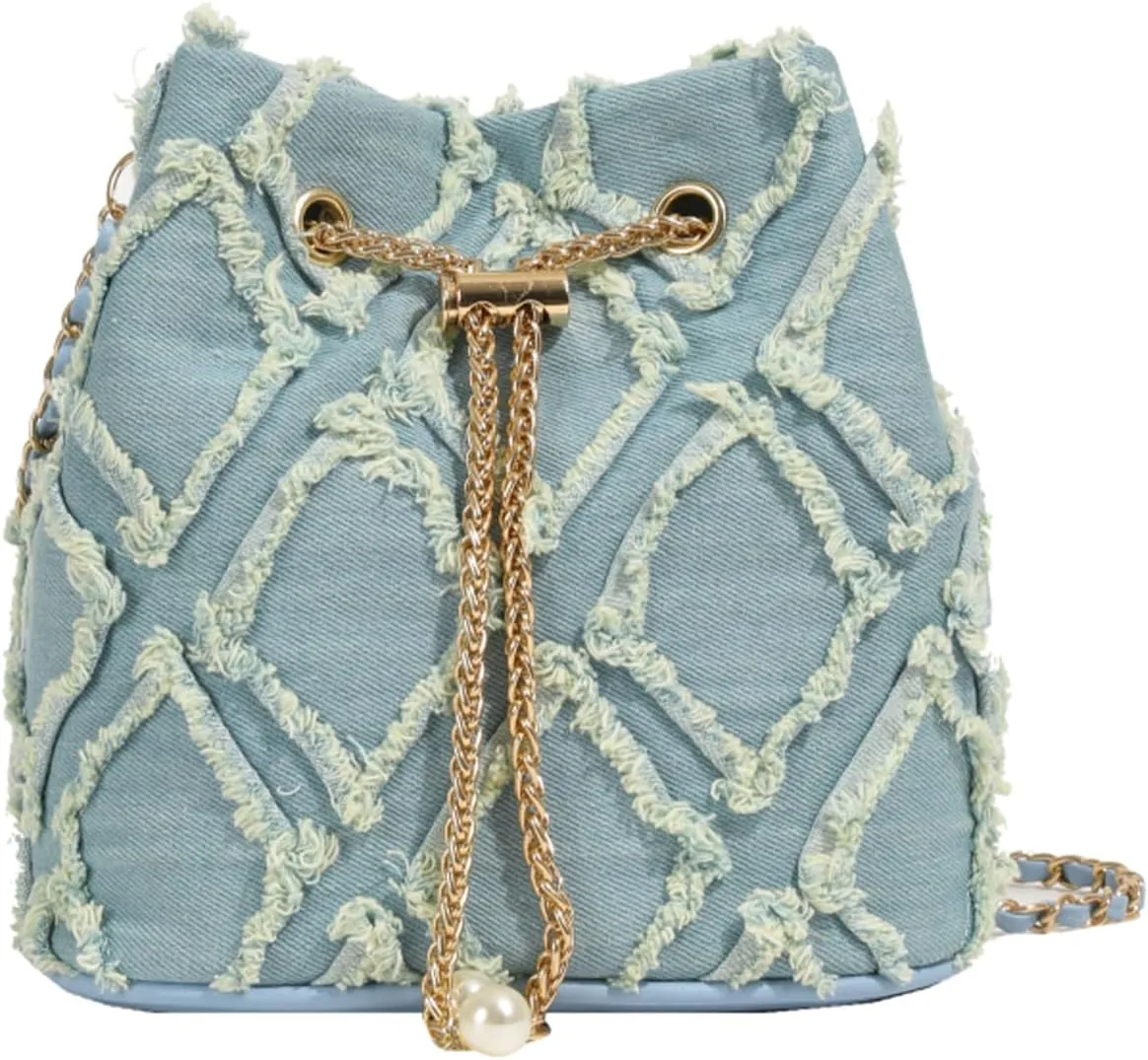 Denim Bucket Bag Purses for Women Denim Crossbody Bags Hobo Bag Drawstring Handbag