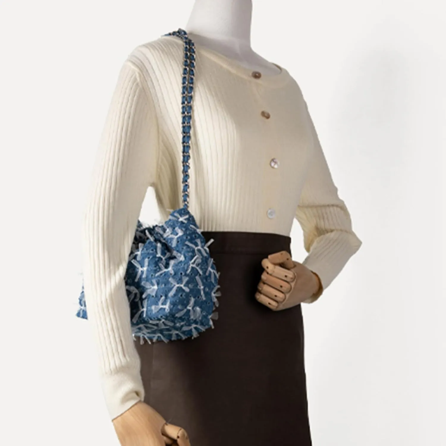 Denim Bucket Bag Purses for Women Denim Crossbody Bags Hobo Denim Handbag