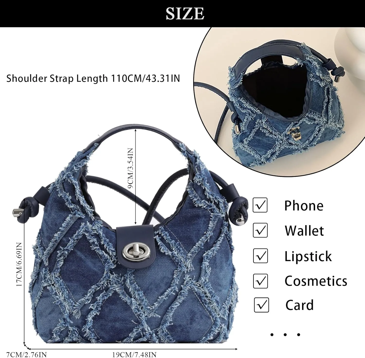 Denim Purses for Women, Jean Purse Denim Crossbody Bag Hobo Bags Shoulder Handbag