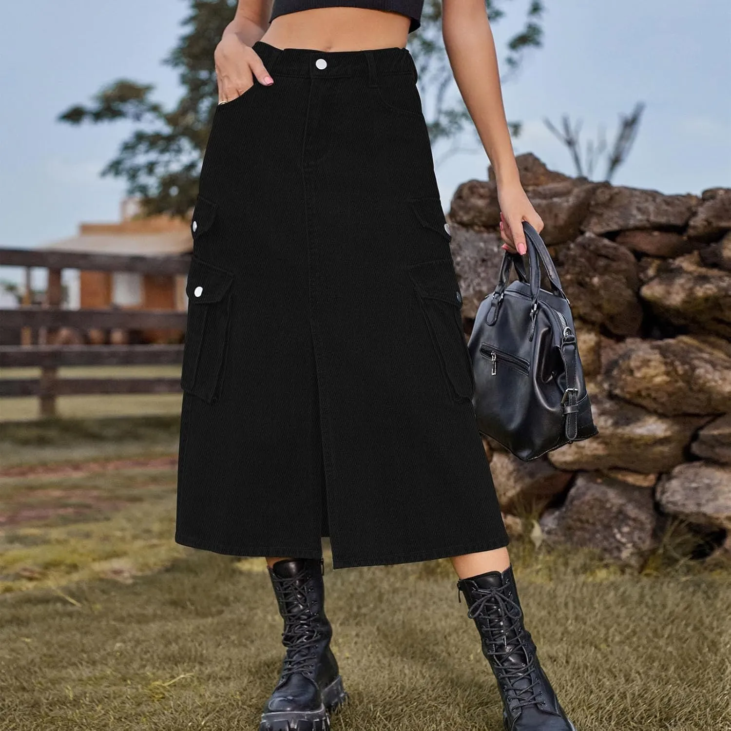 Denim Skirt for Women Flap Pockets A-Line Jean Skirts Front Slit Slim Pencil Denim Skirts Casual Bodycon Skirt Y2k