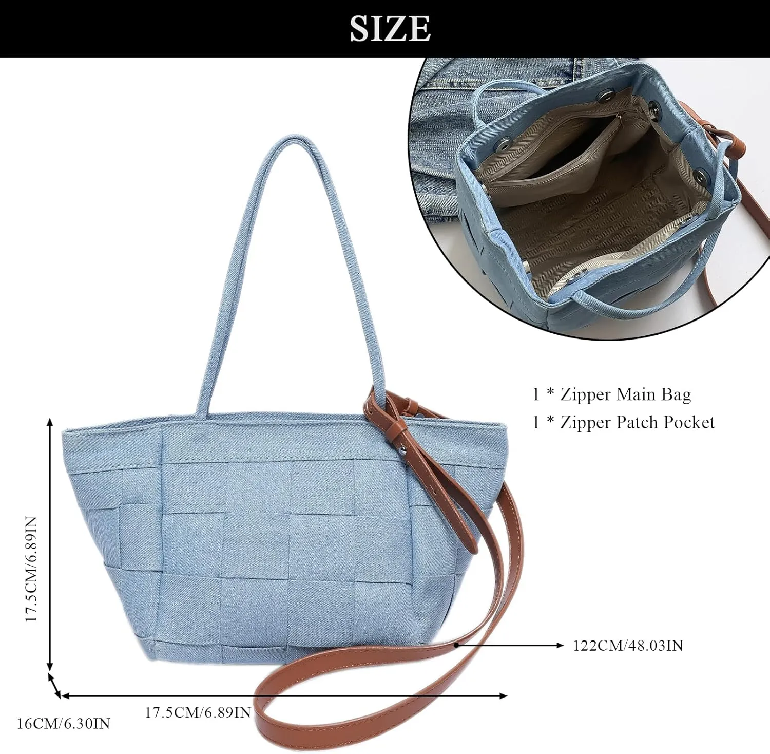 Denim Tote Bag Purses for Women Woven Denim Bucket Bag Trendy Shoulder Handbag