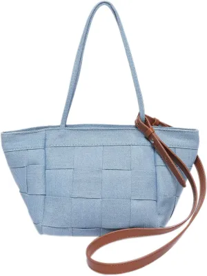 Denim Tote Bag Purses for Women Woven Denim Bucket Bag Trendy Shoulder Handbag