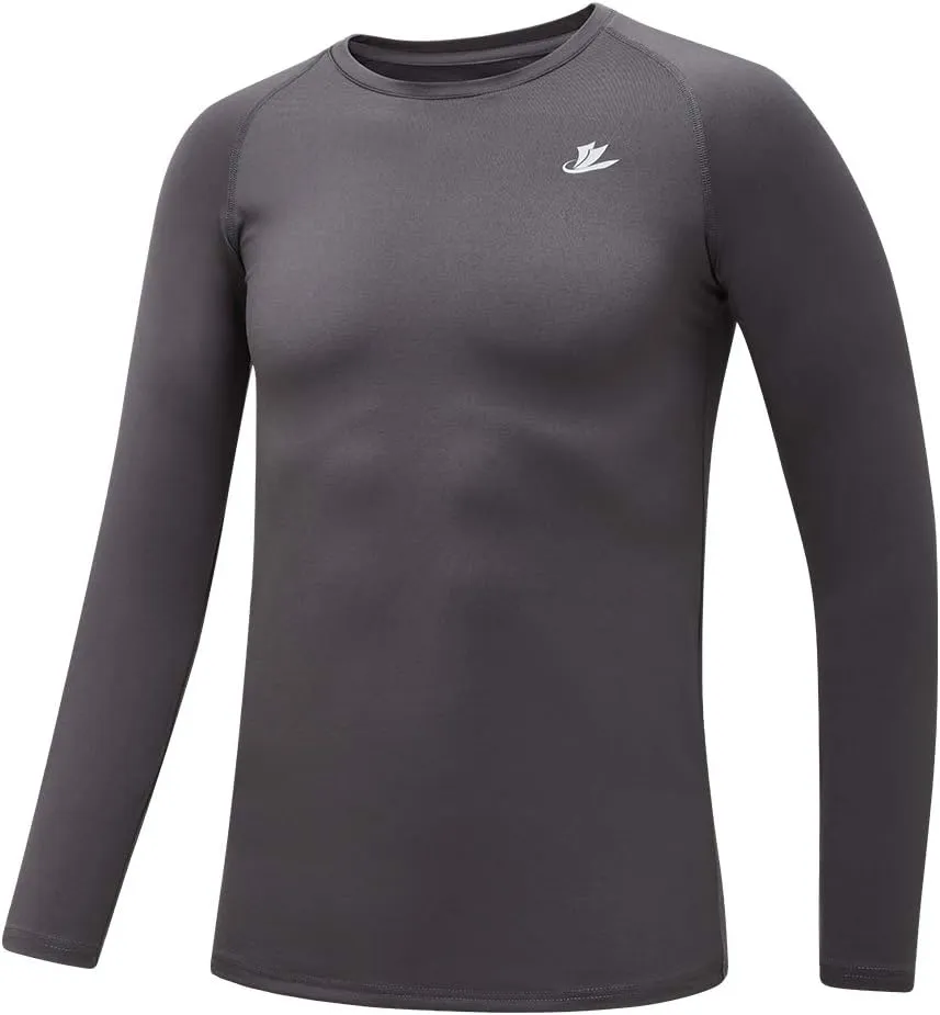 DEVOROPA Youth Boys Compression Shirt Long Sleeve Football Baseball Undershirt Quick Dry Kids Sports Baselayer Crewneck
