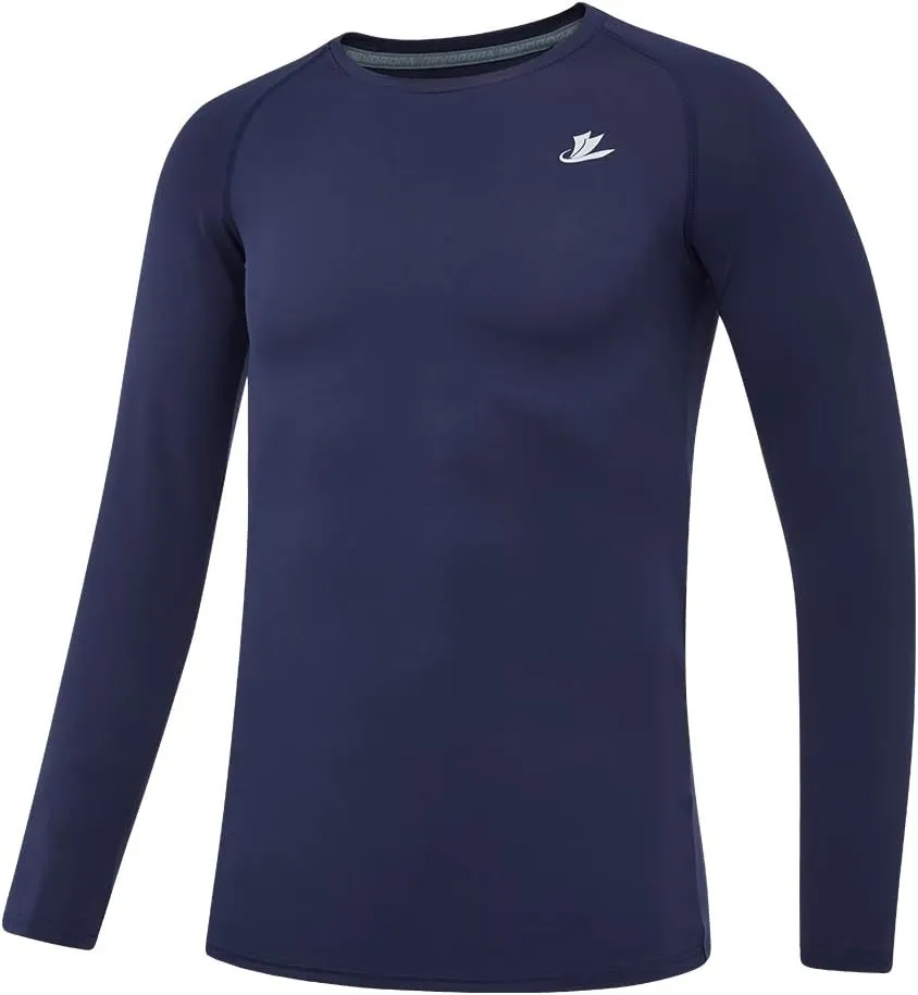 DEVOROPA Youth Boys Compression Shirt Long Sleeve Football Baseball Undershirt Quick Dry Kids Sports Baselayer Crewneck