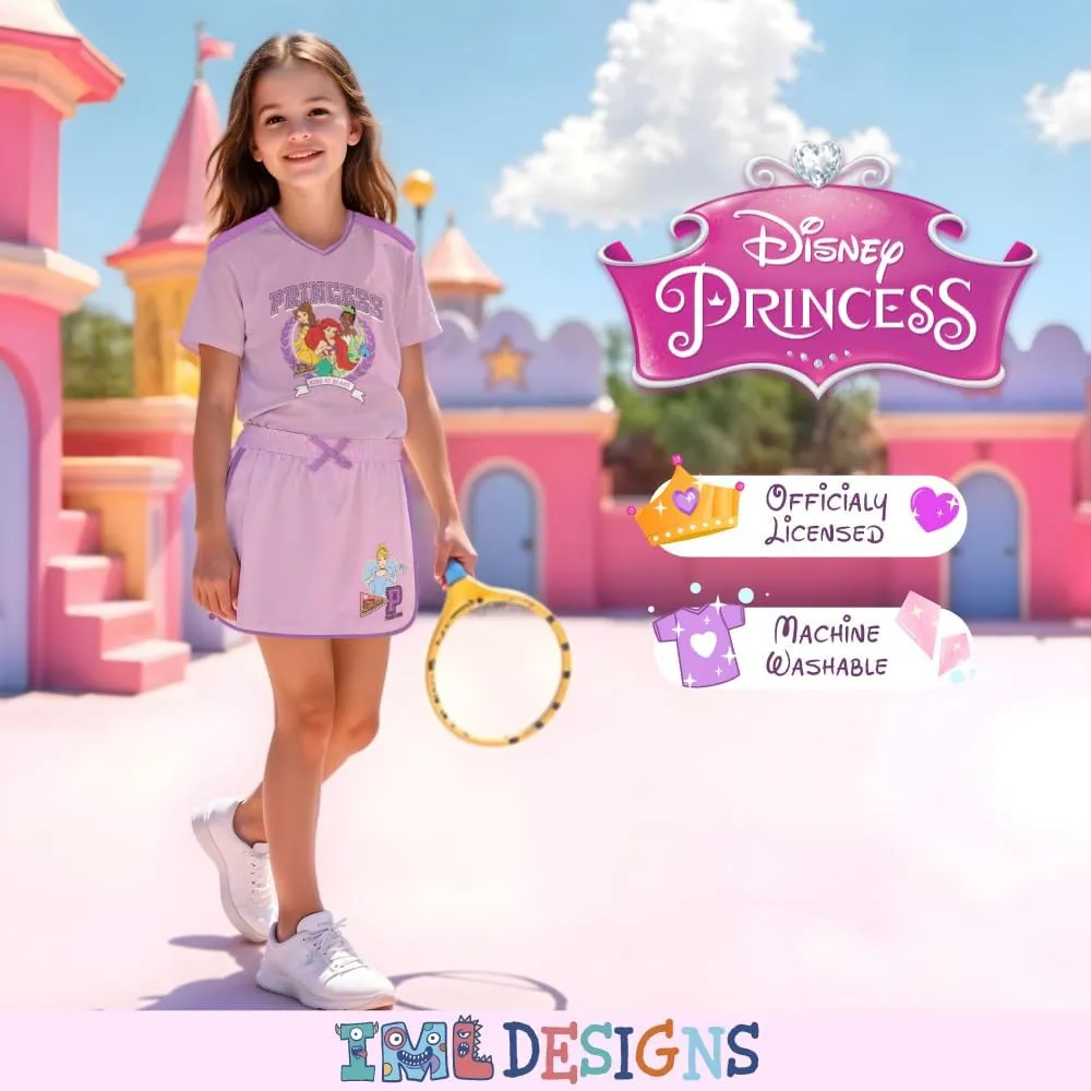 Disney Princess, Lilo and Stitch, Minnie Mouse, Moana and Frozen Girls 2-Piece Sets - Short Sleeve T-Shirt and Skort for Kids