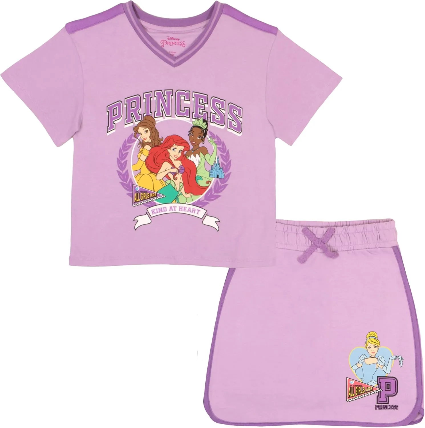 Disney Princess, Lilo and Stitch, Minnie Mouse, Moana and Frozen Girls 2-Piece Sets - Short Sleeve T-Shirt and Skort for Kids