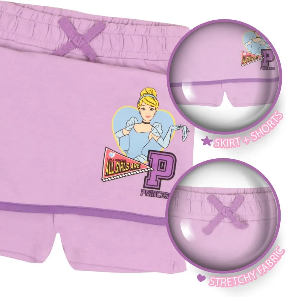 Disney Princess, Lilo and Stitch, Minnie Mouse, Moana and Frozen Girls 2-Piece Sets - Short Sleeve T-Shirt and Skort for Kids