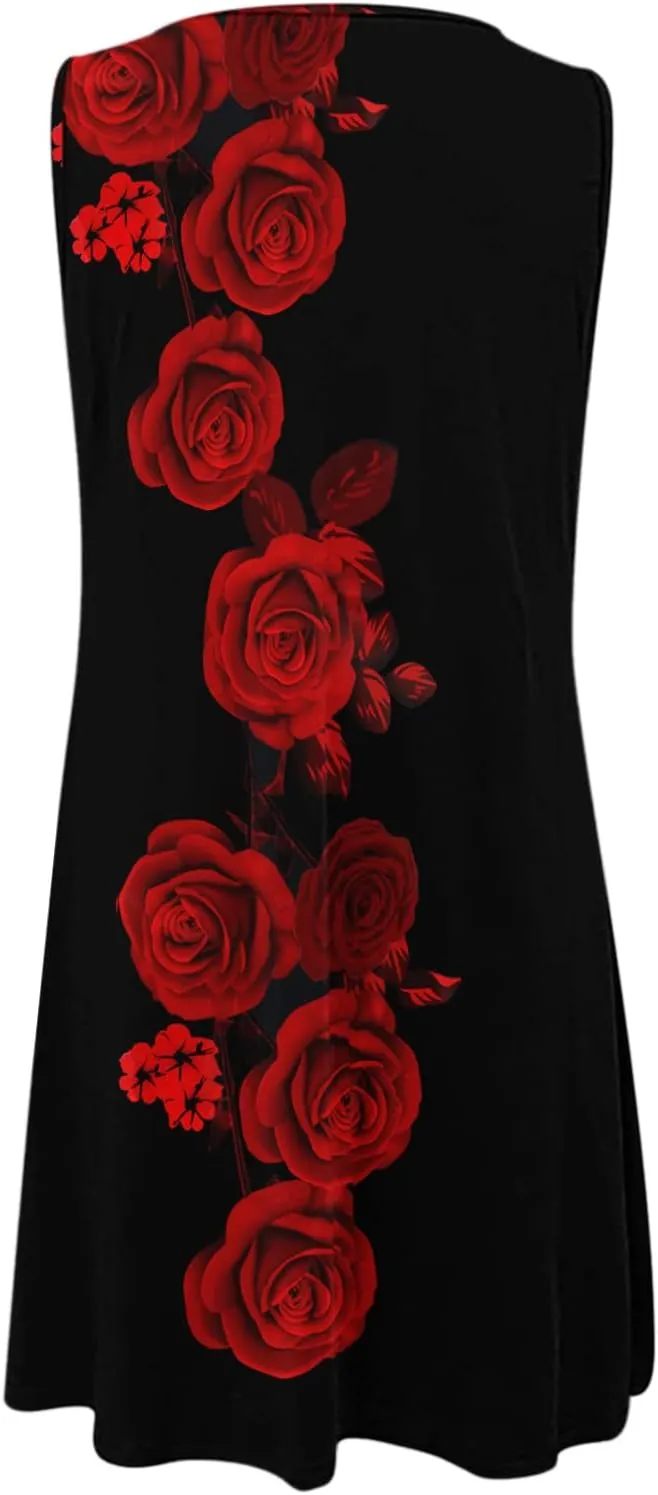 Eduavar Summer Dresses for Women 2024, Boho Dresses for Women 2024 Floral Print Sleeveless Tank Dress Summer Beach Mini Dress
