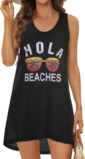 elescat Womens Swimsuit Cover Up Summer Sleeveless T Shirt Beach Dress Tank Bikini Coverups