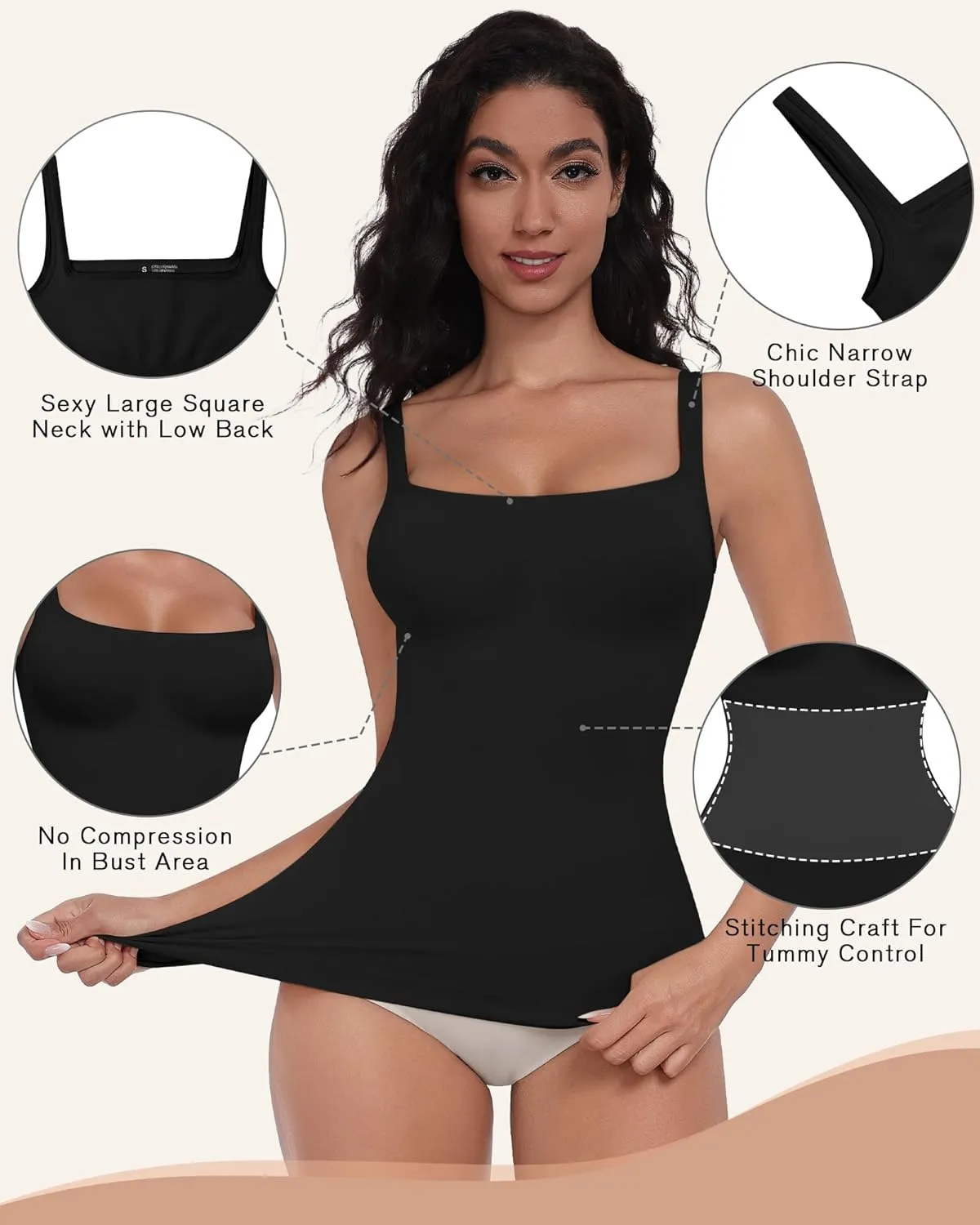 EUYZOU Womens Shapewear Tummy Control Seamless Square Neck Compression Tank Tops for Women Body Shaper Camisole Top