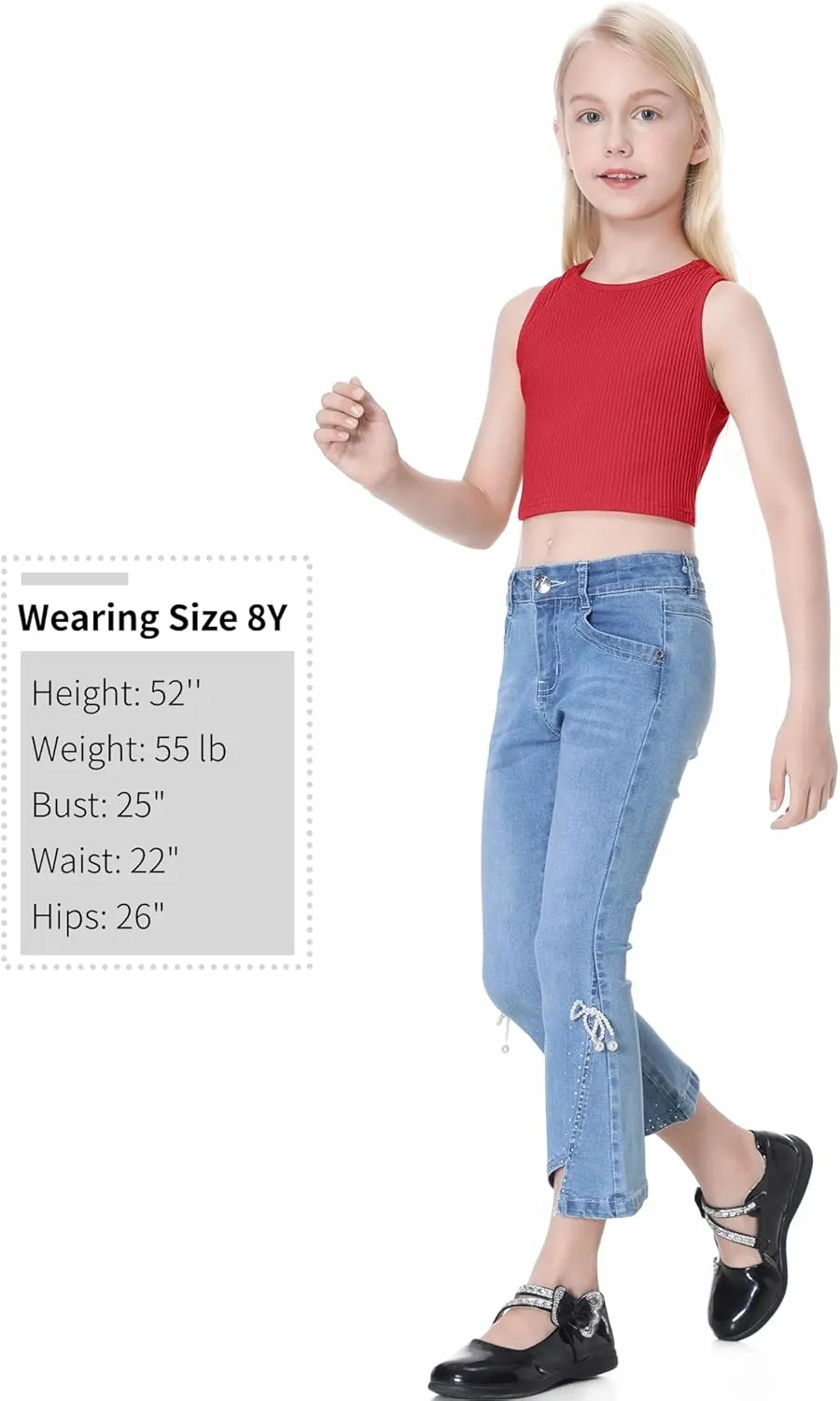EXARUS Girl's Crop Tank Tops Dance Ribbed Knit Sleeveless Round Neck Racerback Casual Cute Cropped Top 6-12Y