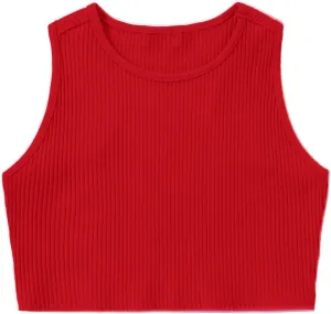 EXARUS Girl's Crop Tank Tops Dance Ribbed Knit Sleeveless Round Neck Racerback Casual Cute Cropped Top 6-12Y