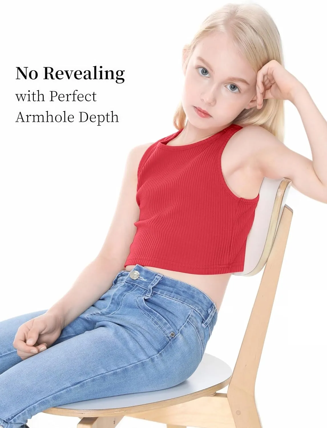 EXARUS Girl's Crop Tank Tops Dance Ribbed Knit Sleeveless Round Neck Racerback Casual Cute Cropped Top 6-12Y