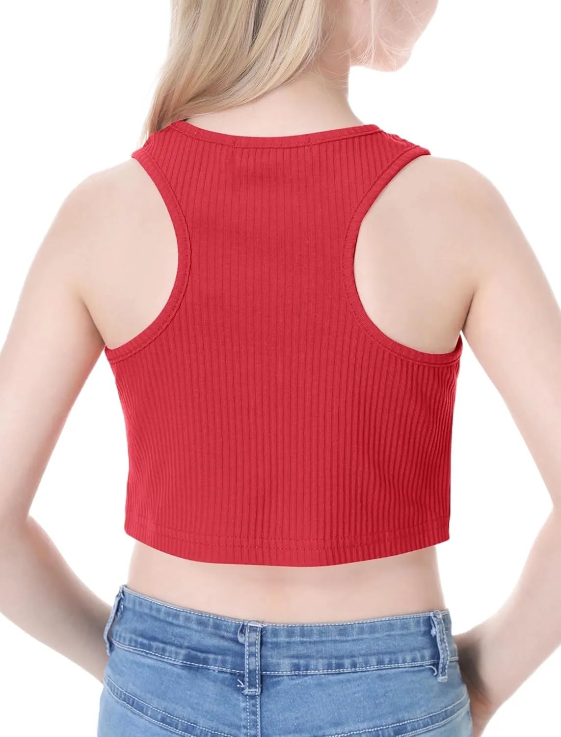 EXARUS Girl's Crop Tank Tops Dance Ribbed Knit Sleeveless Round Neck Racerback Casual Cute Cropped Top 6-12Y