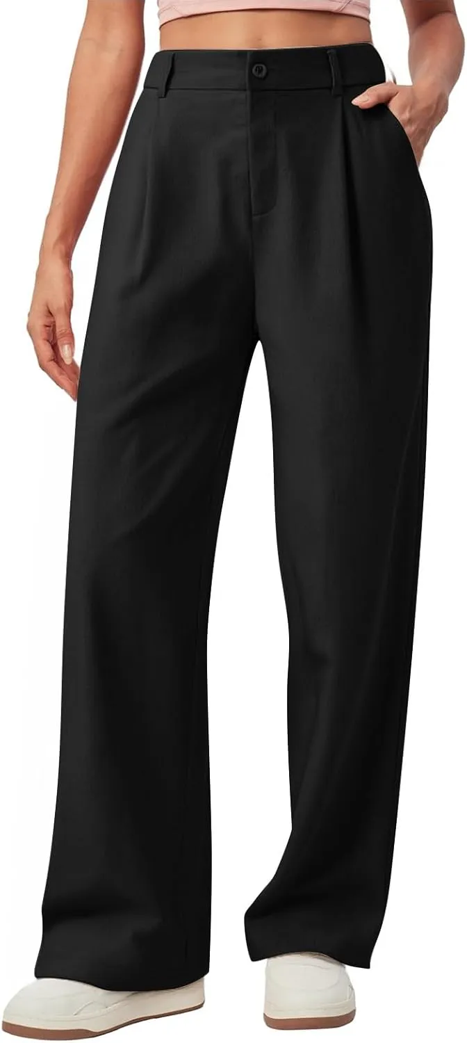 fanmpghleoo Linen Pants Women Summer Elastic High Waisted Wide Leg Dress Pants Business Casual Linen Trousers with Pockets