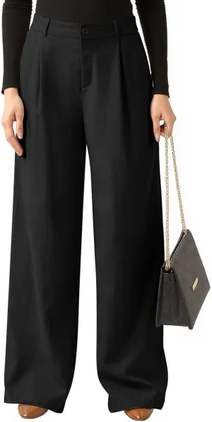 fanmpghleoo Linen Pants Women Summer Elastic High Waisted Wide Leg Dress Pants Business Casual Linen Trousers with Pockets