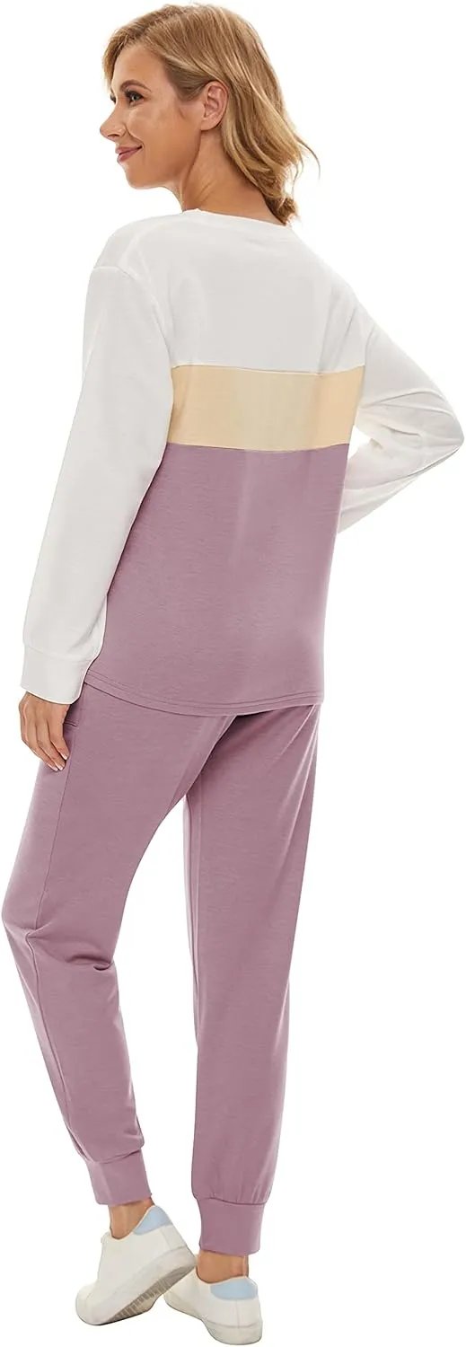 Fengbay Two Piece Outfits for women,Long Sleeve Crewneck Pullover Tops And Pants Sweatsuits Lounge Set with Pockets