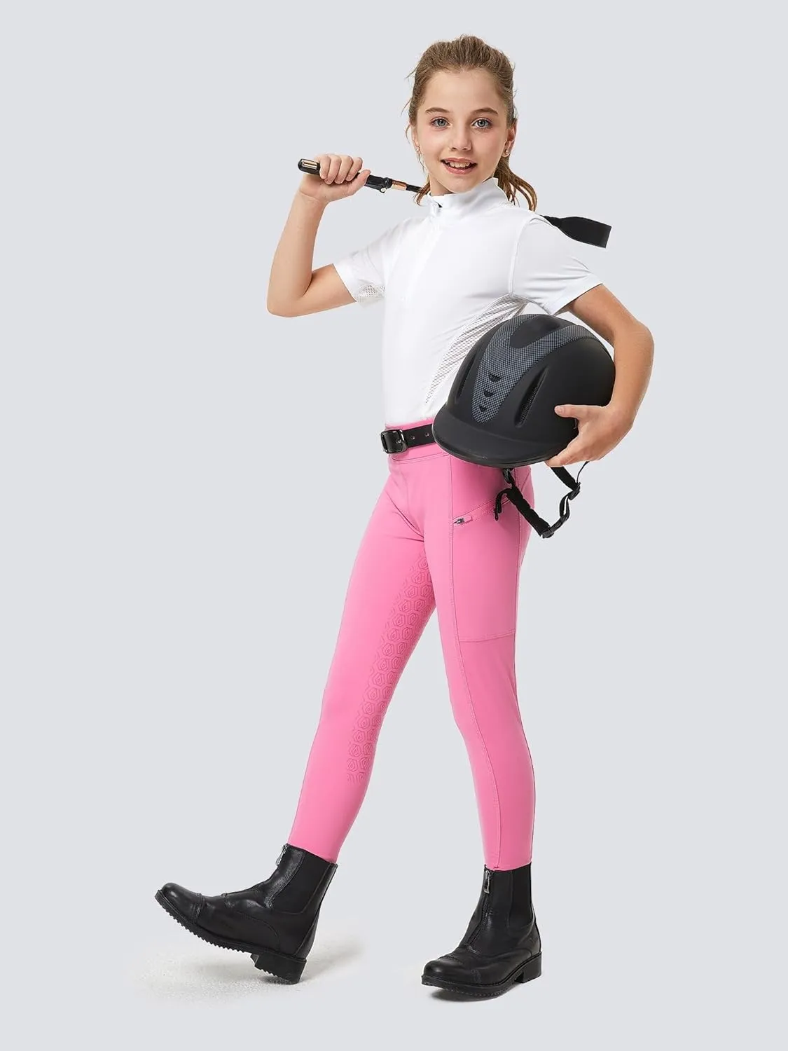 FitsT4 Sports Girls Riding Pants Full Seat Kids Equestrian Breeches Stretchy Youth Horse Schooling Tights Zipper Pockets