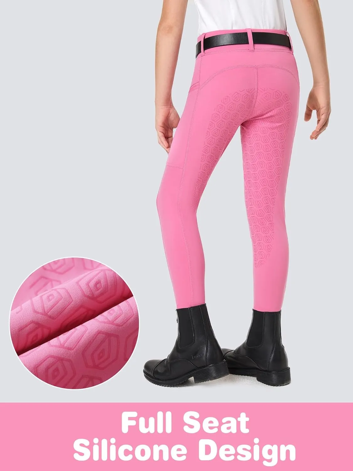 FitsT4 Sports Girls Riding Pants Full Seat Kids Equestrian Breeches Stretchy Youth Horse Schooling Tights Zipper Pockets
