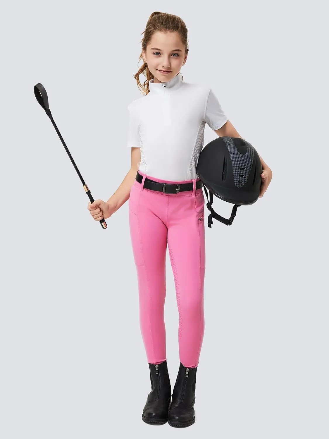 FitsT4 Sports Girls Riding Pants Full Seat Kids Equestrian Breeches Stretchy Youth Horse Schooling Tights Zipper Pockets