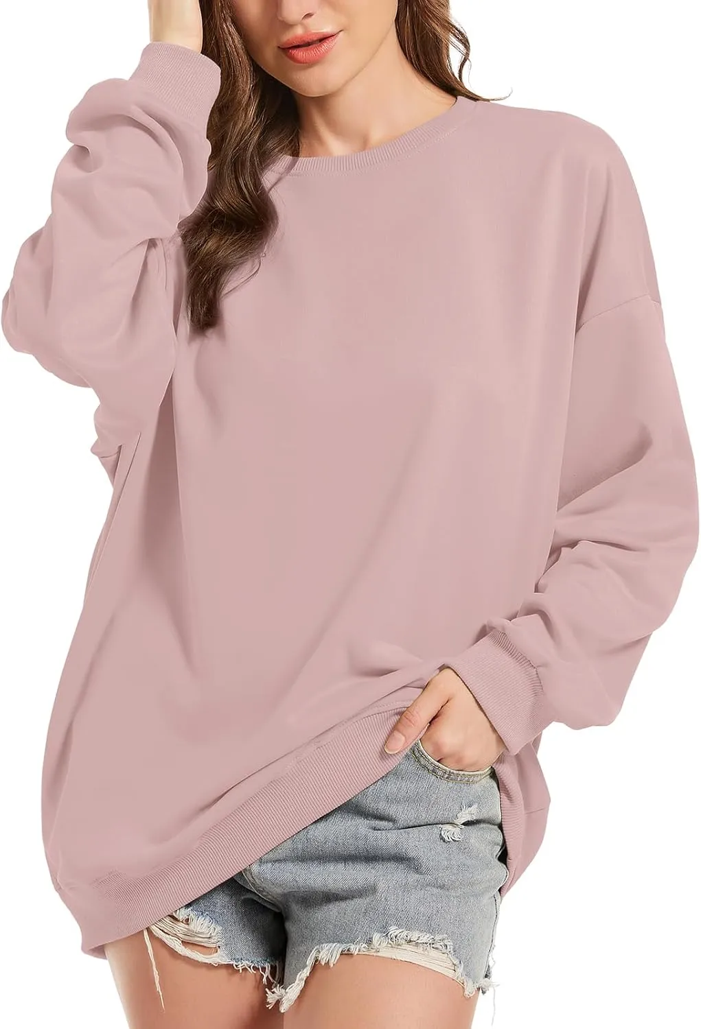 Fkatuzi Basic Oversized Hoodies for Women Solid Color Boyfriend Hooded Sweatshirt Baggy Plain Pullover Loose Fit Unisex Tops