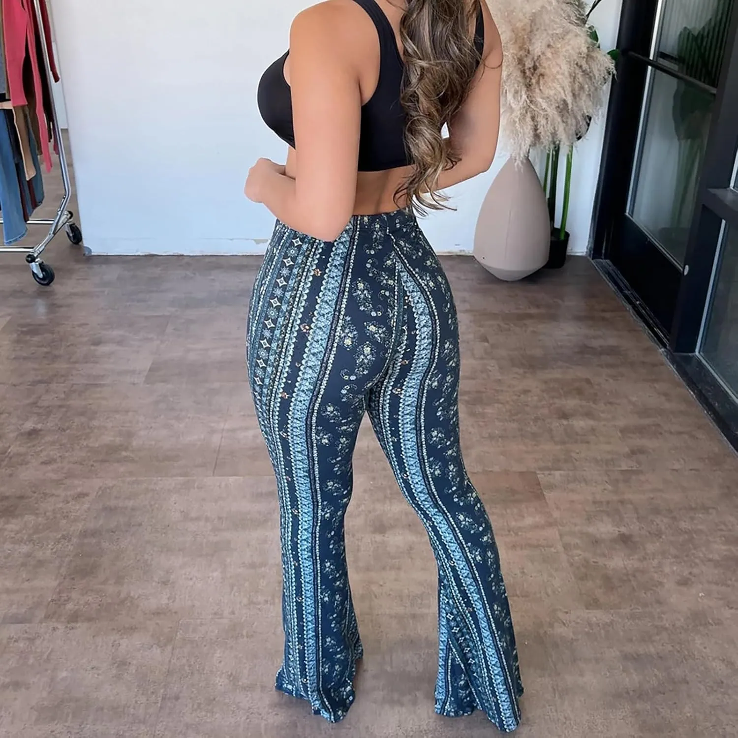 Flare Leggings Yoga Pants Women High Waisted Boho Flare Palazzo Pants Stretch Wide Leg Bell Bottom Yoga Leggings
