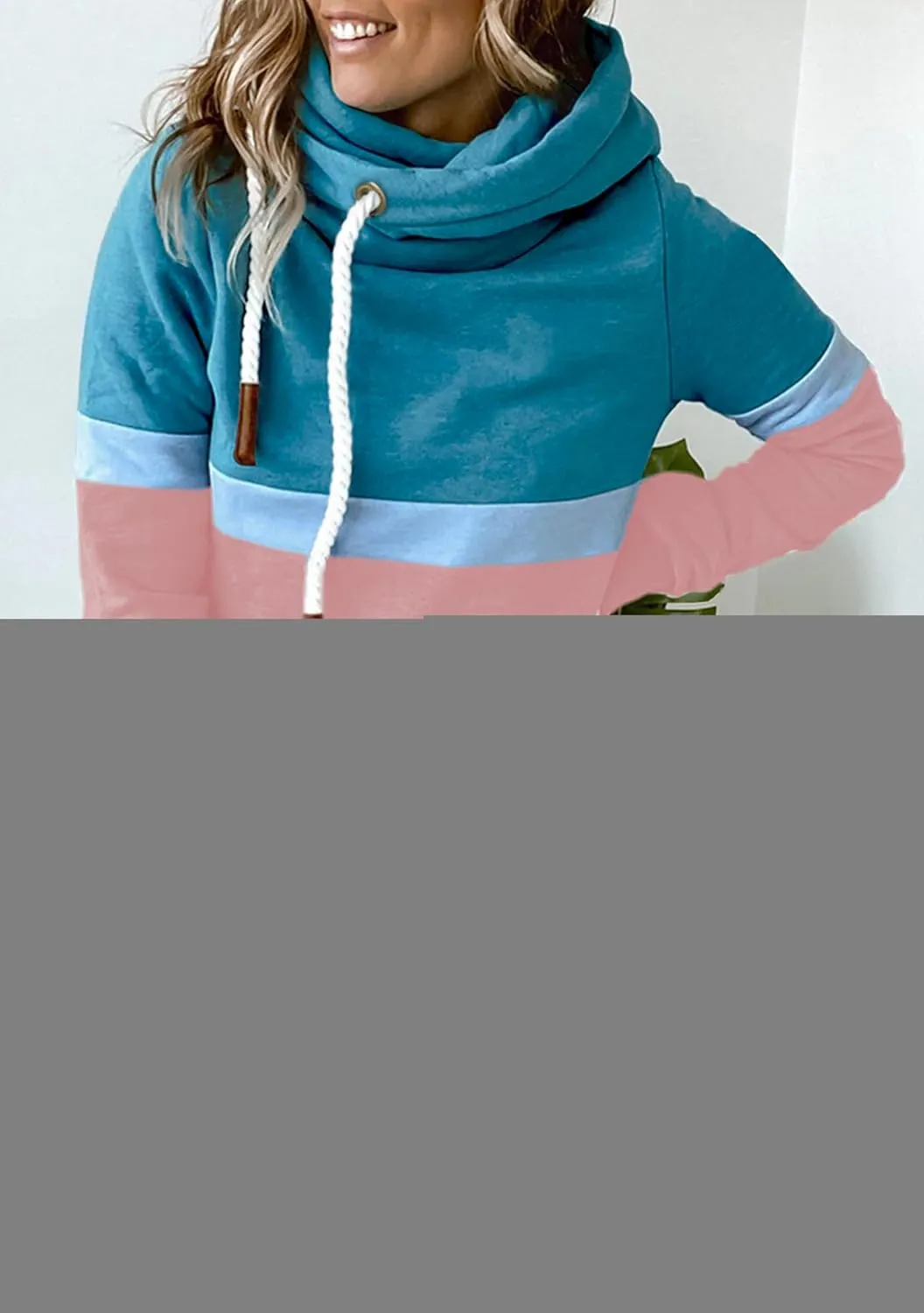 FLITAY Womens Long Sleeve Casual Drawstring Hoodie Color Block Cowl Neck Pullover Graphic Printed Sweatshirt