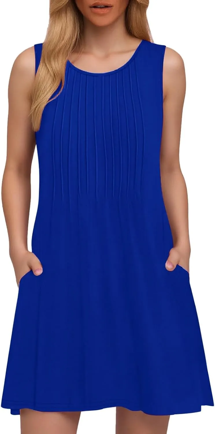 Floral Dresses for Women 2025 Loose Beach Vacation Casual Crew Neck Sleeveless Sundresses with Pockets Tank Dress