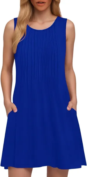 Floral Dresses for Women 2025 Loose Beach Vacation Casual Crew Neck Sleeveless Sundresses with Pockets Tank Dress
