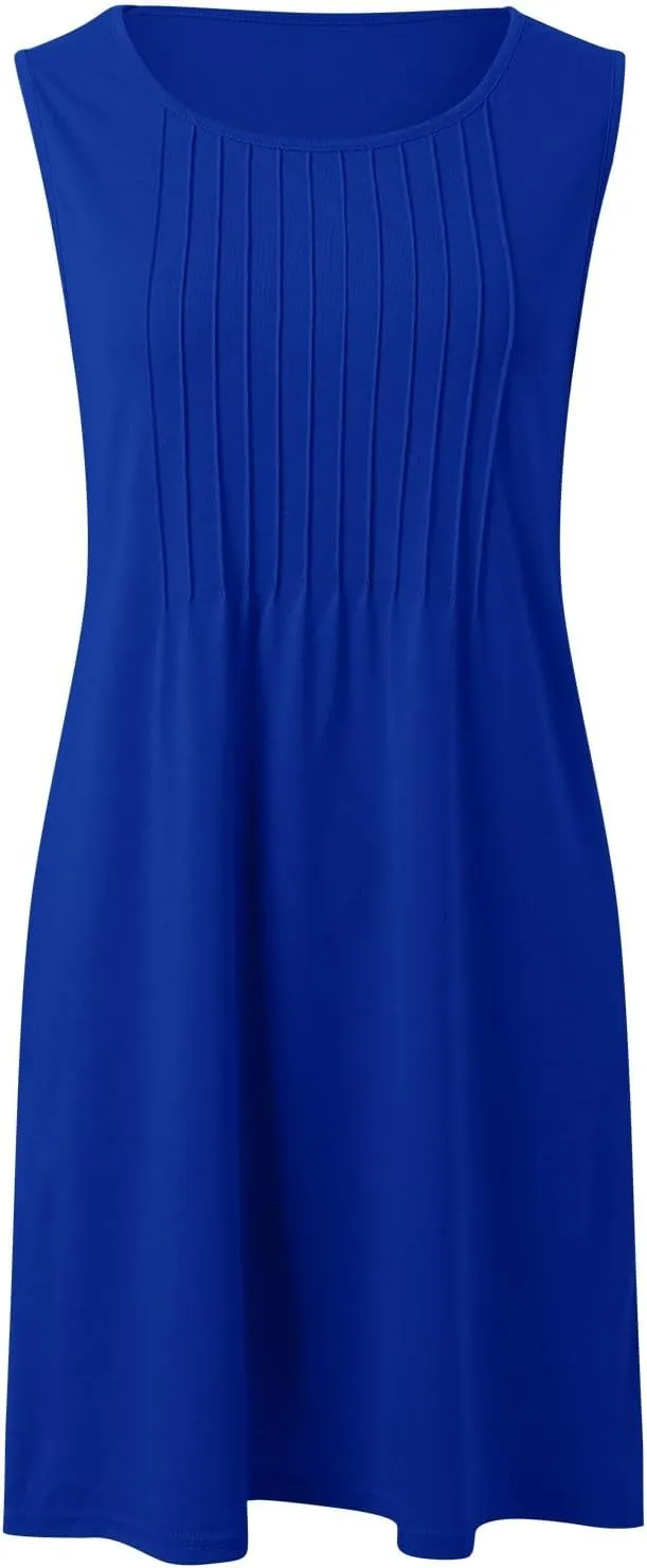 Floral Dresses for Women 2025 Loose Beach Vacation Casual Crew Neck Sleeveless Sundresses with Pockets Tank Dress