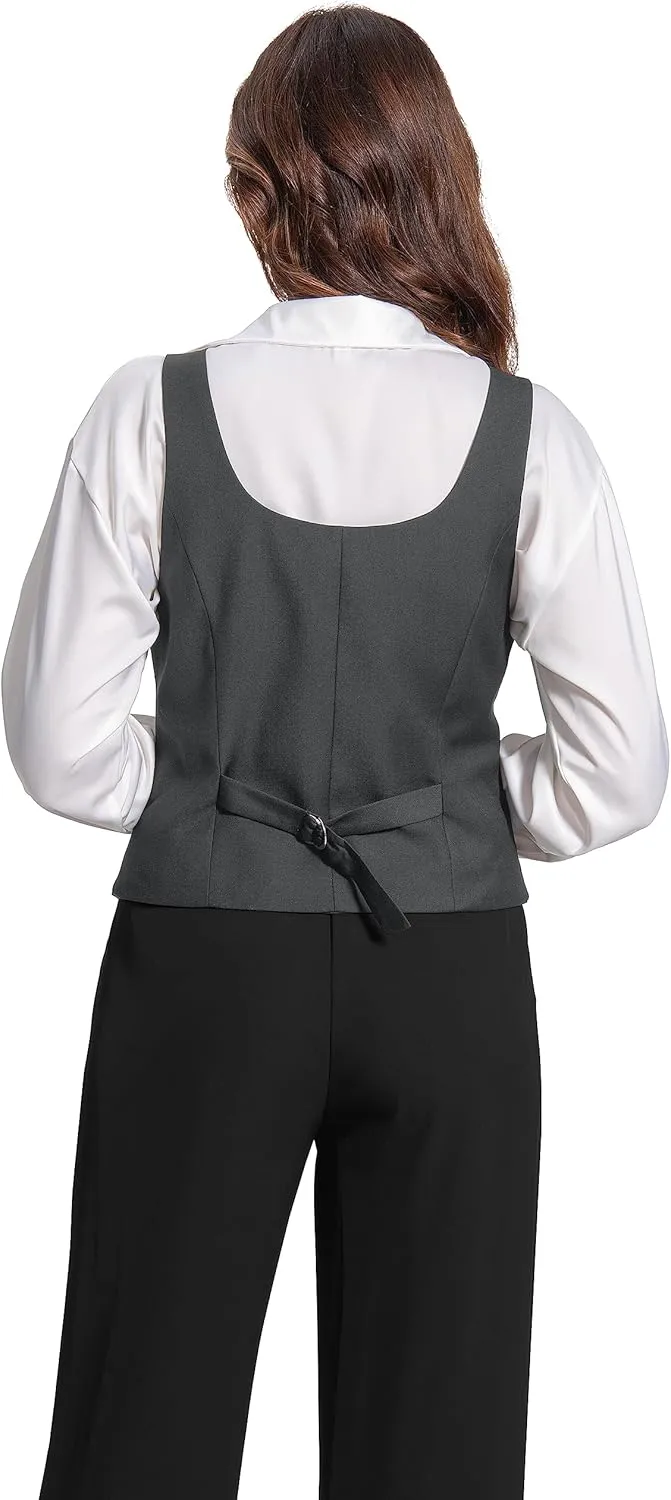 Foucome Womens Suit Vest Double Breasted V-Neck Fashion Dressy Casual Waistcoat Vest for Women