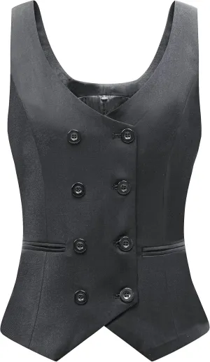 Foucome Womens Suit Vest Double Breasted V-Neck Fashion Dressy Casual Waistcoat Vest for Women