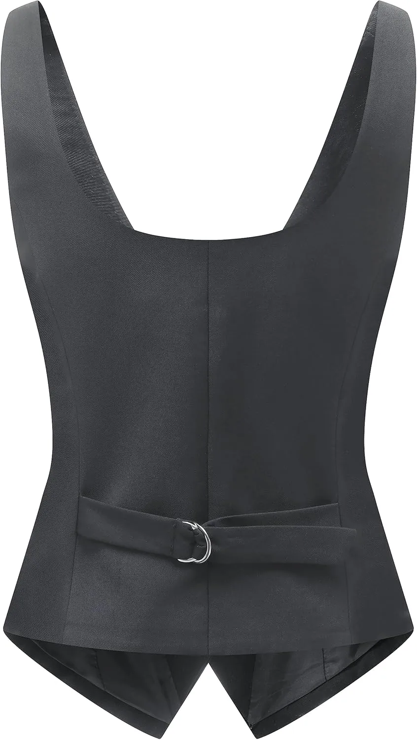 Foucome Womens Suit Vest Double Breasted V-Neck Fashion Dressy Casual Waistcoat Vest for Women
